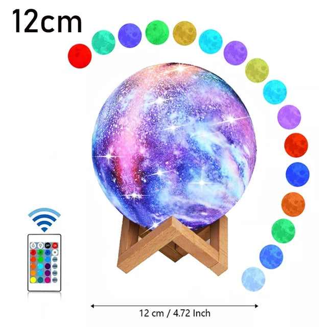 3D Moon Galaxy Lamp - 16 Colors, Touch & Remote Control