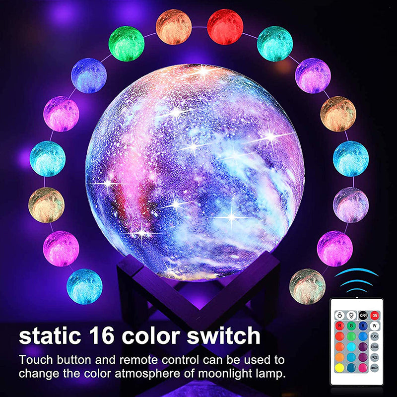 3D Moon Galaxy Lamp - 16 Colors, Touch & Remote Control
