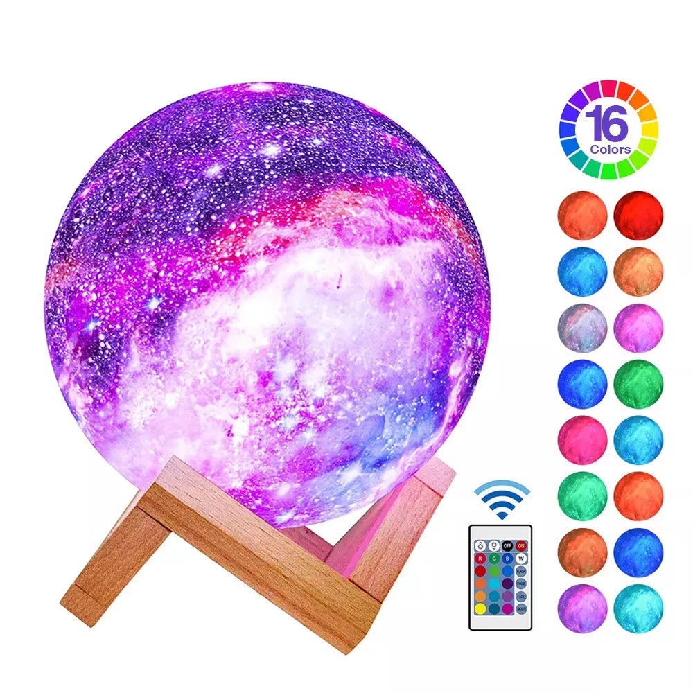 3D Moon Galaxy Lamp - 16 Colors, Touch & Remote Control