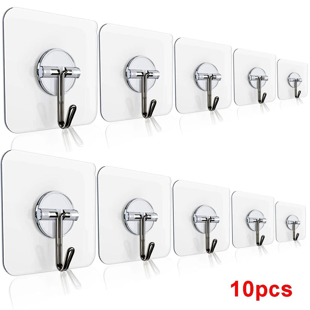 Self-Adhesive Wall Hooks - Transparent & Strong 10/1Pcs