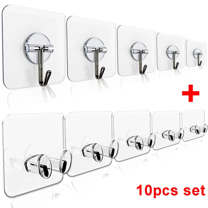 Self-Adhesive Wall Hooks - Transparent & Strong 10/1Pcs