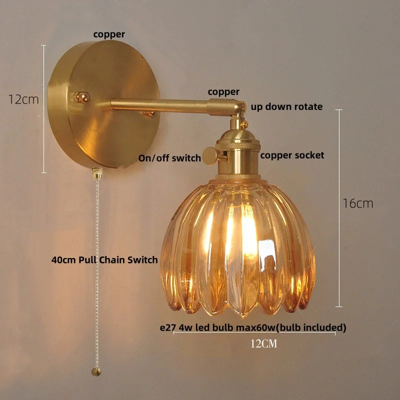 Clear Glass LED Wall Sconce - Nordic Style, Knob Switch